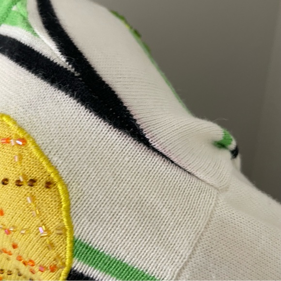 TERAZZO Pineapple Embroidered Beaded Yellow Green Cardigan Sweater - Picture 7 of 9